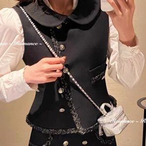 Luxury Navy Blue Gold Buttoned Formal Vintage Tweed Babydoll Slim Blazer Vest